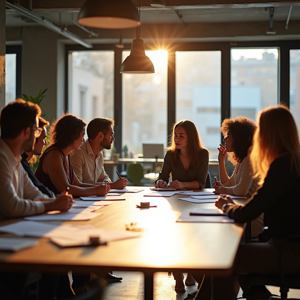 Participantes en un taller de negociación sentados alrededor de una mesa de trabajo